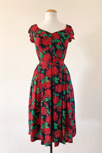 Tuscan Red & Green Hydrangea Floral Dress