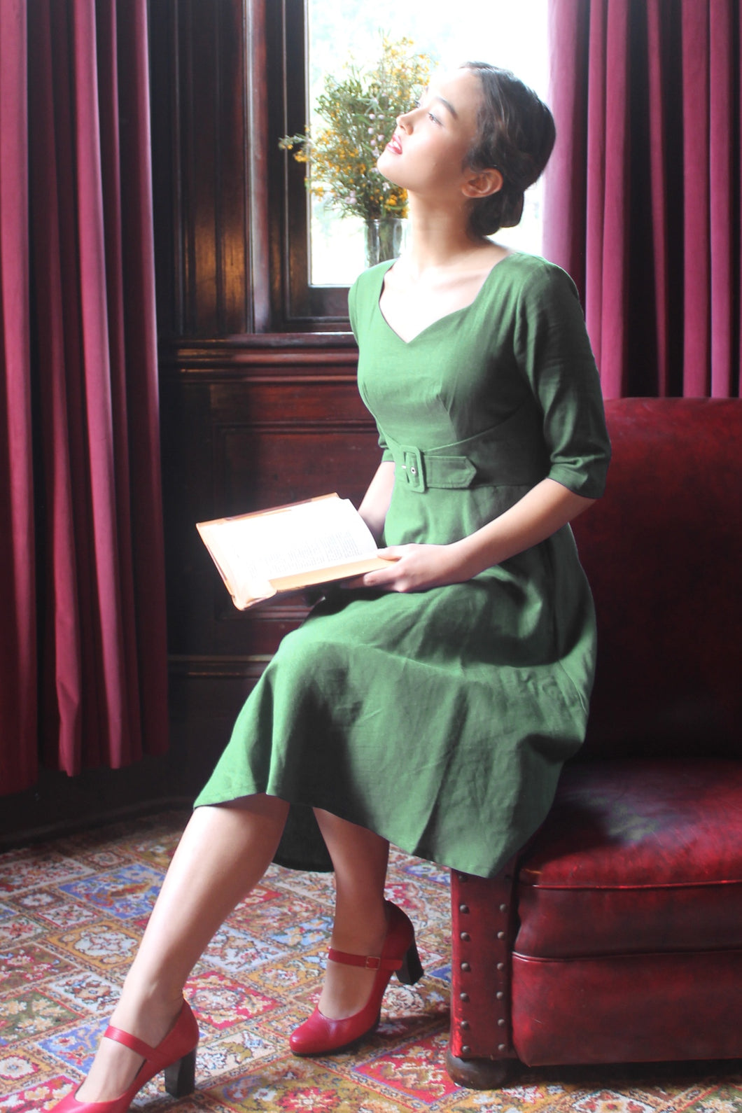 Esmee Fern Green Linen Dress