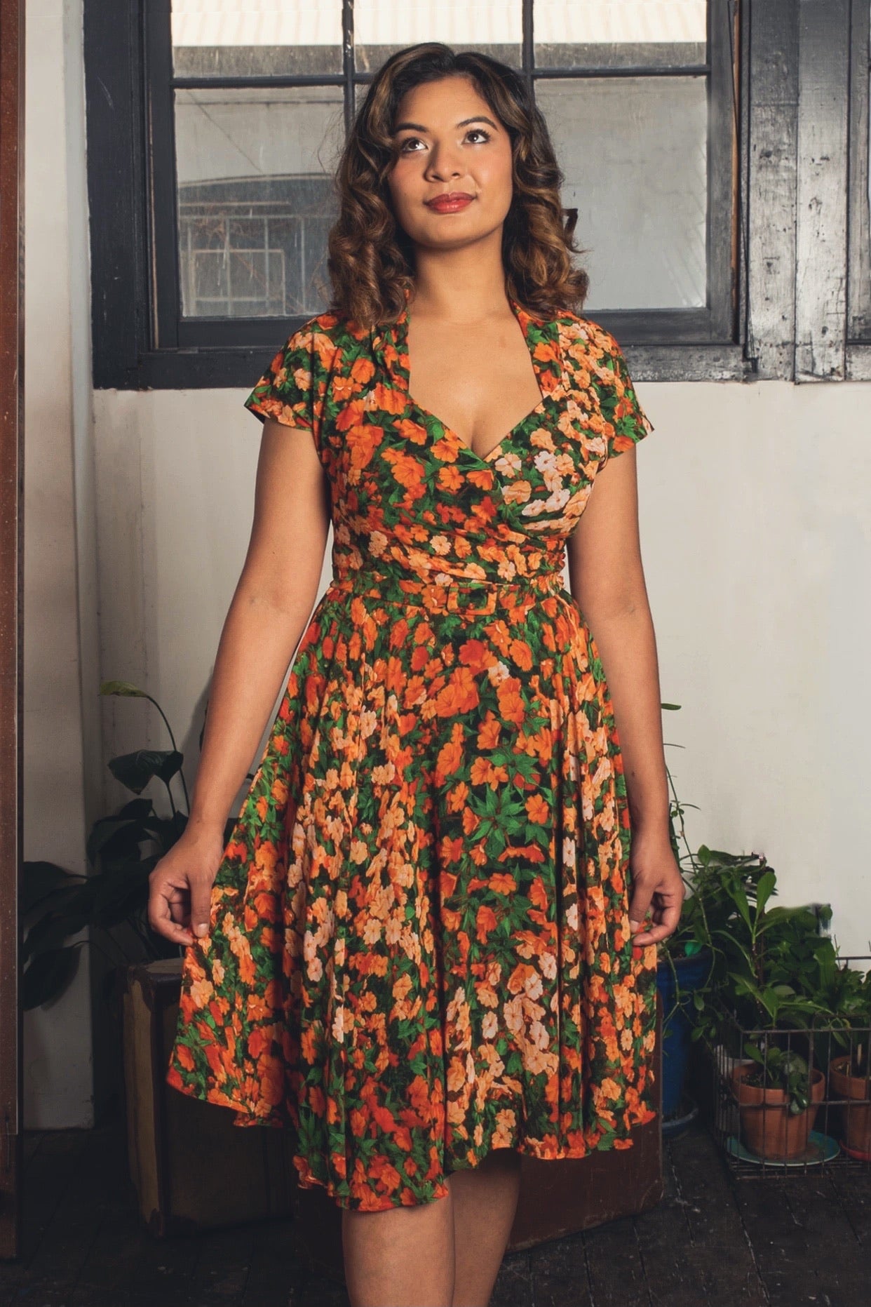 Pansy Burnt Orange & Green Floral Dress Elise Design Pansy Burnt Orange & Green Floral Dress Elise Design