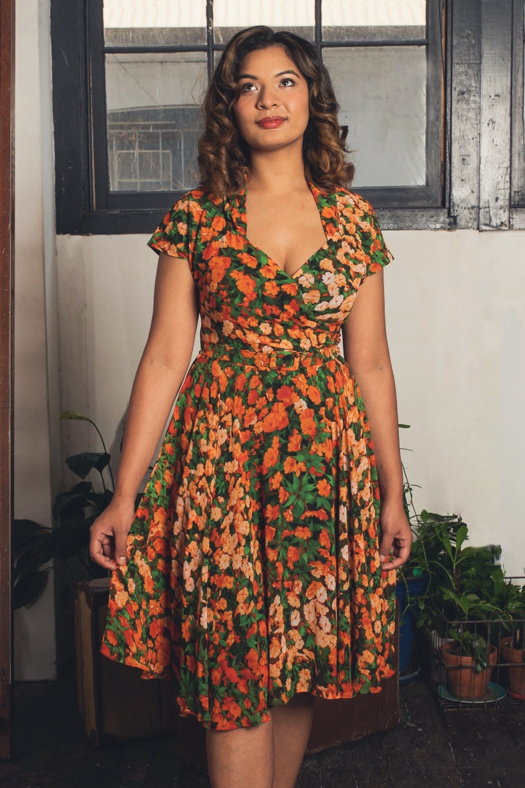 Pansy Burnt Orange & Green Floral Dress Elise Design Pansy Burnt Orange & Green Floral Dress Elise Design