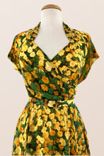 Load image into Gallery viewer, Pansy Green &amp; Mustard Floral Dress