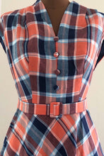 Load image into Gallery viewer, May Navy &amp; Orange Checker Dress