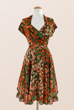 Load image into Gallery viewer, Pansy Burnt Orange &amp; Green Floral Dress