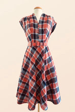 Load image into Gallery viewer, May Navy &amp; Orange Checker Dress