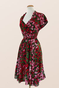 Pansy Burgundy & Green Floral Dress