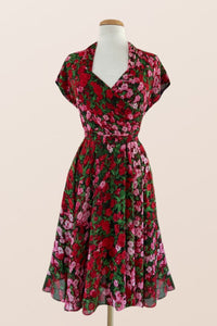 Pansy Burgundy & Green Floral Dress