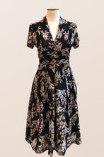 Load image into Gallery viewer, Grace Kelly Black &amp; Blue Floral Dress