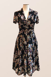 Grace Kelly Black & Blue Floral Dress