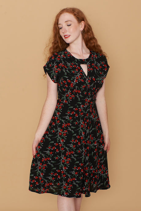 Kay Floral Black & Red Dress