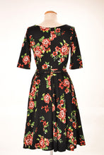 Load image into Gallery viewer, Lola Black &amp; Red Floral Jersey Dress