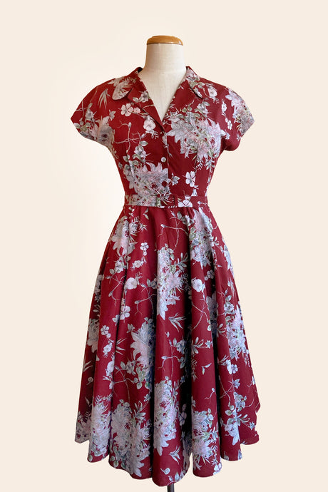 Manette Burgundy Lily Floral Dress