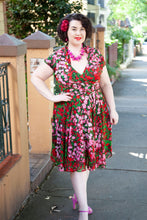 Load image into Gallery viewer, Pansy Burgundy &amp; Green Floral Dress