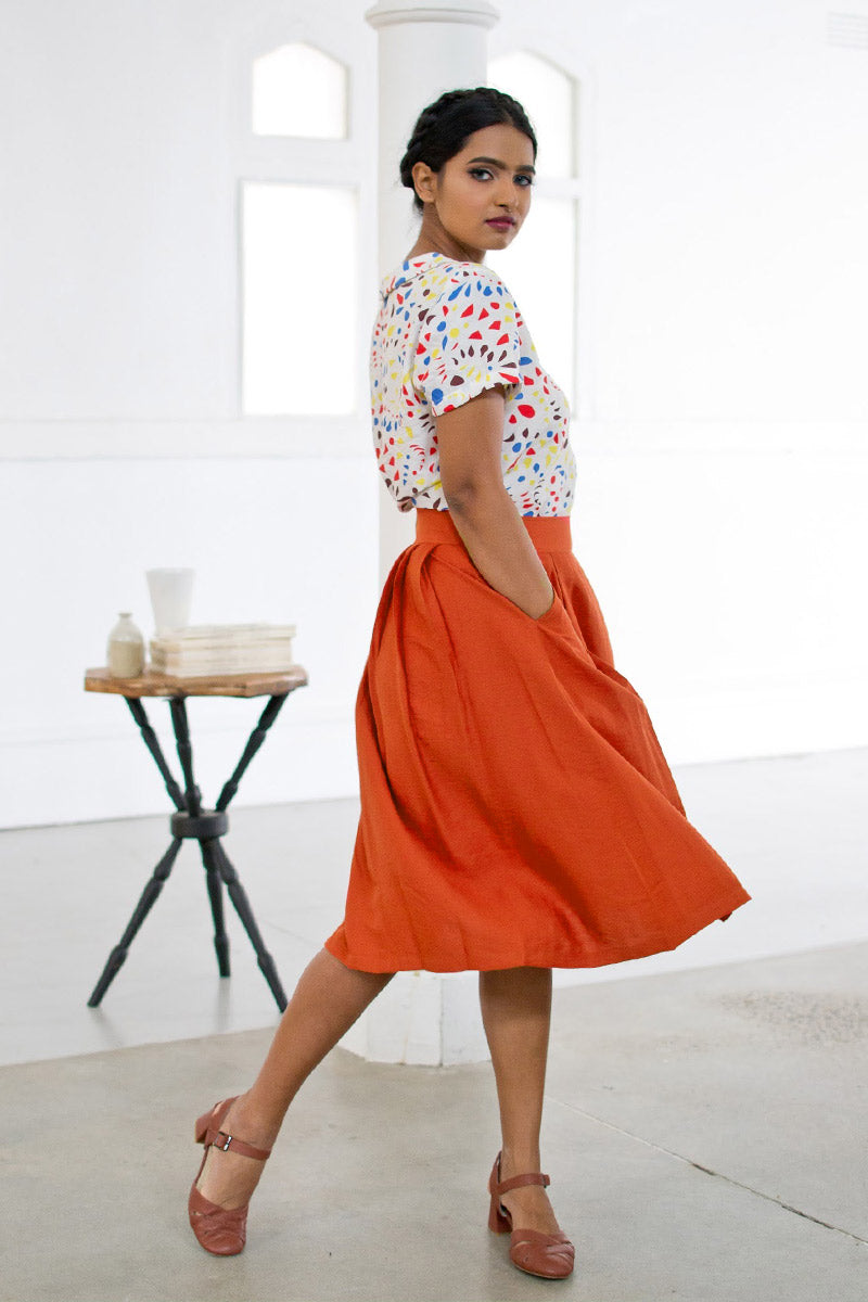 Burnt orange skirt outlet outfit