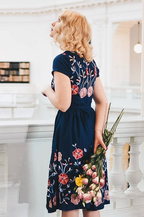 Serenity Navy Embroidery Dress