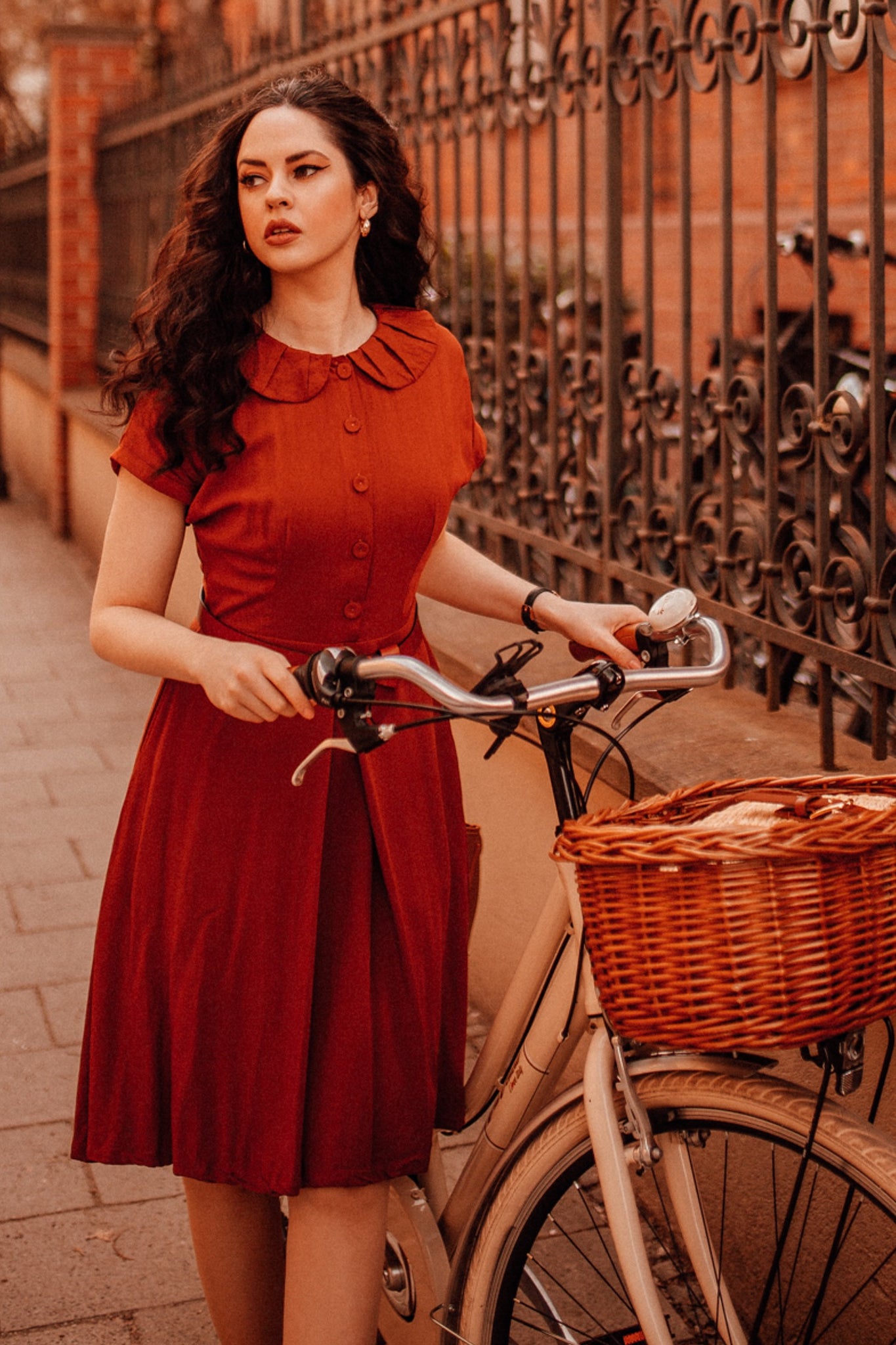 rust cotton dress Handmade Rust Muslin Dress: Organic Cotton Raglan Sleeve Button-front Dress